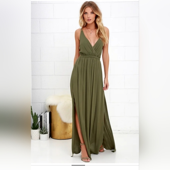 Lulus Dresses & Skirts - [LULUs] Lost in Paradise Olive Green Maxi Dress - Medium